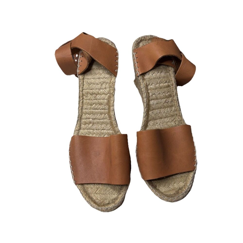 Calvados Picon Handmade Tan Leather Espadrille Wedge Sandals Size 9 Womens